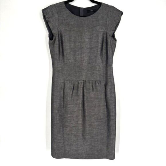 Hugo Boss Womens Linen Blend Cap Sleeve Pleated Sheath Dress Heather Gray Size 6 - Picture 1 of 11